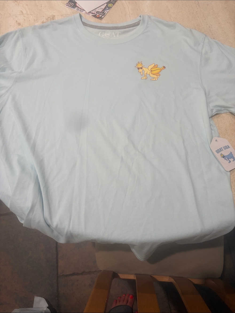 Men's Light Blue Short Sleeve Tee with Yellow Fox Graphic